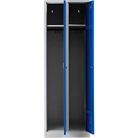 Kleiderspind, 2 Türen, B 600 x H 1800 mm, Drehriegelverschluss, lichtgrau/enzianblau