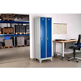 Kleiderspind, 2 Türen, B 600 x H 1800 mm, inkl. Füßen, Drehriegelverschluss, lichtgrau/enzianblau