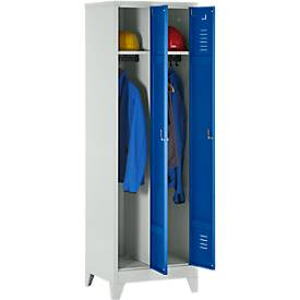 Kleiderspind, 2 Türen, B 600 x H 1800 mm, inkl. Füßen, Drehriegelverschluss, lichtgrau/enzianblau
