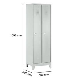 Kleiderspind, 2 Türen, B 600 x H 1800 mm, inkl. Füßen, Drehriegelverschluss, lichtgrau