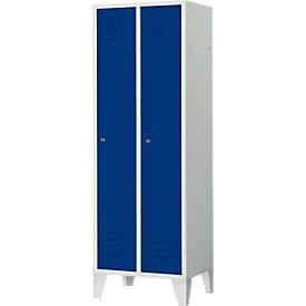 Kleiderspind, 2 Türen, B 600 x H 1800 mm, Zylinderschloss, lichtgrau/enzianblau