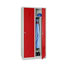 Kleiderspind, 2 Türen, B 800 x H 1800 mm, Drehriegelverschluss, lichtgrau/feuerrot