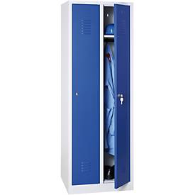 Kleiderspind, 2 Türen, B 800 x H 1800 mm, Vorhängeschloss, lichtgrau/blau