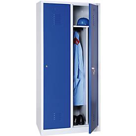 Kleiderspind, 2 Türen, B 800 x H 1800 mm, Zylinderschloss, lichtgrau/enzianblau