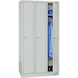 Kleiderspind, 3 Türen, Zylinderschloss, B 1118 x H 1800 mm, lichtgrau