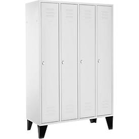 Kleiderspind, 4 Abteile, Füße, Drehriegelverschluss, 84 kg, lichtgrau