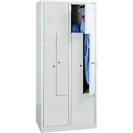 Kleiderspind, 4 Abteile, mit Sockel, B 800 x H 1800 mm, Drehriegelverschluss, lichtgrau/lichtgrau