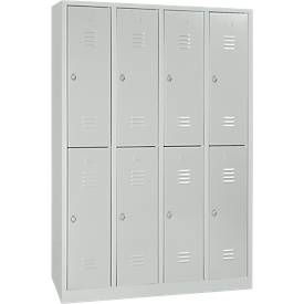 Kleiderspind, 4 Abteile übereinander, B 1170 x H 1950 mm, Drehriegelverschluss, lichtgrau/lichtgrau