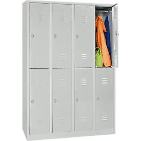 Kleiderspind, 4 Abteile übereinander, B 1170 x H 1950 mm, Drehriegelverschluss, lichtgrau/lichtgrau