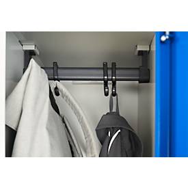 Kleiderspind, 4 Abteile übereinander, B 1170 x H 1950 mm, Zylinderschloss, lichtgrau/enzianblau