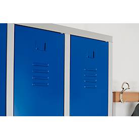 Kleiderspind, 4 Abteile übereinander, B 1170 x H 1950 mm, Zylinderschloss, lichtgrau/feuerrot