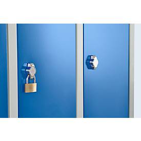 Kleiderspind, 4 Türen, B 1170 x H 1800 mm, Drehriegelverschluss, lichtgrau/enzianblau