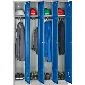 Kleiderspind, 4 Türen, B 1170 x H 1800 mm, Drehriegelverschluss, lichtgrau/enzianblau