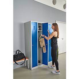 Kleiderspind, 4 Türen, B 1170 x H 1800 mm, Zylinderschloss, lichtgrau/enzianblau