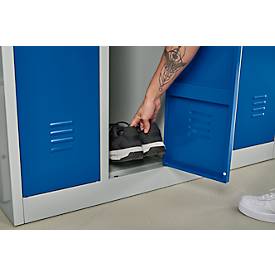 Kleiderspind, 4 Türen, B 1170 x H 1800 mm, Zylinderschloss, lichtgrau/enzianblau