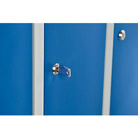 Kleiderspind, 4 Türen, B 1170 x H 1800 mm, Zylinderschloss, lichtgrau/enzianblau