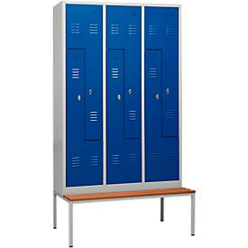 Kleiderspind, 6 Abteile, 6 Fächer, Z-Türen, mit Sockel oder Sitzbank, mit Zylinderschloss oder Drehriegelverschluss