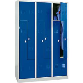 Kleiderspind, 6 Abteile, mit Sockel, 6 Fächer, mit Z-Türen, Drehriegelverschluss, lichtgrau/blau