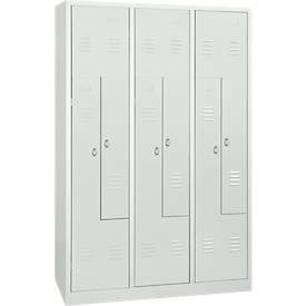 Kleiderspind, 6 Abteile, mit Sockel, 6 Fächer, mit Z-Türen, Zylinderschloss, lichtgrau