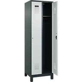 Kleiderspind C+P Evolo Plus, 2 Abteile, 300 mm Abteilbreite, mit Füßen, Anschlag rechts, Zylinderschloss, B 600 x T 500 x H 1950 mm, anthrazitgrau/lichtgrau