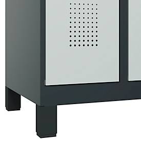 Kleiderspind C+P Evolo Plus, 2 Abteile, 300 mm Abteilbreite, mit Füßen, Anschlag rechts, Zylinderschloss, B 600 x T 500 x H 1950 mm, anthrazitgrau/lichtgrau