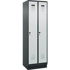 Kleiderspind C+P Evolo Plus, 2 Abteile, 300 mm Abteilbreite, mit Sockel, Anschlag rechts, Drehriegel, B 600 x T 500 x H 1950 mm, anthrazitgrau/lichtgrau