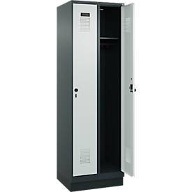 Kleiderspind C+P Evolo Plus, 2 Abteile, 300 mm Abteilbreite, mit Sockel, Anschlag rechts, Drehriegel, B 600 x T 500 x H 1950 mm, anthrazitgrau/lichtgrau