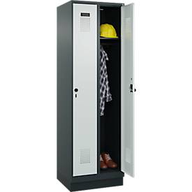 Kleiderspind C+P Evolo Plus, 2 Abteile, 300 mm Abteilbreite, mit Sockel, Anschlag rechts, Drehriegel, B 600 x T 500 x H 1950 mm, anthrazitgrau/lichtgrau