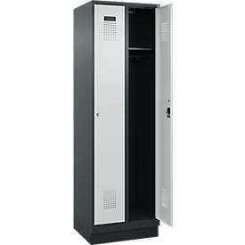 Kleiderspind C+P Evolo Plus, 2 Abteile, 300 mm Abteilbreite, mit Sockel, Anschlag rechts, Zylinder, B 600 x T 500 x H 1950 mm, anthrazitgrau/lichtgrau