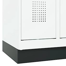 Kleiderspind C+P Evolo Plus, 2 Abteile, 300 mm Abteilbreite, mit Sockel, Anschlag rechts, Zylinder, B 600 x T 500 x H 1950 mm, verkehrsweiß/verkehrsweiß