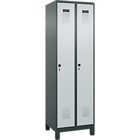 Kleiderspind C+P Evolo Plus, 2 Abteile, 300 mm breit, mit Füßen, Sicherheits-Drehriegel, B 600 x T 500 x H 1950 mm, anthrazitgrau/lichtgrau