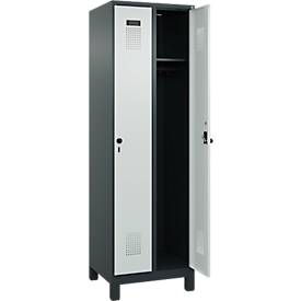 Kleiderspind C+P Evolo Plus, 2 Abteile, 300 mm breit, mit Füßen, Sicherheits-Drehriegel, B 600 x T 500 x H 1950 mm, anthrazitgrau/lichtgrau