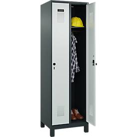 Kleiderspind C+P Evolo Plus, 2 Abteile, 300 mm breit, mit Füßen, Sicherheits-Drehriegel, B 600 x T 500 x H 1950 mm, anthrazitgrau/lichtgrau