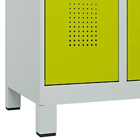 Kleiderspind C+P Evolo Plus, 2 Abteile, 300 mm breit, mit Füßen, Sicherheits-Drehriegel, B 600 x T 500 x H 1950 mm, lichtgrau/clowngrün