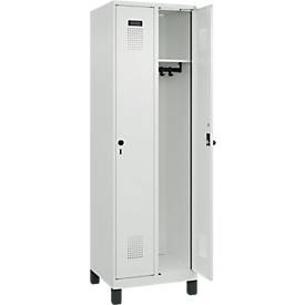 Kleiderspind C+P Evolo Plus, 2 Abteile, 300 mm breit, mit Füßen, Sicherheits-Drehriegel, B 600 x T 500 x H 1950 mm, lichtgrau/lichtgrau