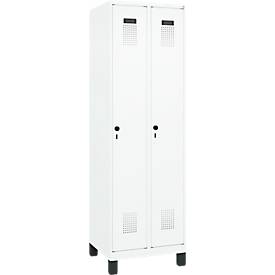 Kleiderspind C+P Evolo Plus, 2 Abteile, 300 mm breit, mit Füßen, Sicherheits-Drehriegel, B 600 x T 500 x H 1950 mm, verkehrsweiß/verkehrsweiß