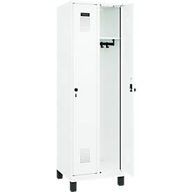 Kleiderspind C+P Evolo Plus, 2 Abteile, 300 mm breit, mit Füßen, Sicherheits-Drehriegel, B 600 x T 500 x H 1950 mm, verkehrsweiß/verkehrsweiß