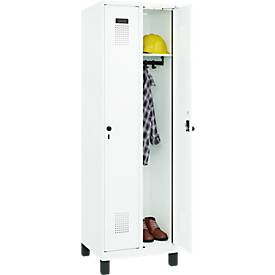 Kleiderspind C+P Evolo Plus, 2 Abteile, 300 mm breit, mit Füßen, Sicherheits-Drehriegel, B 600 x T 500 x H 1950 mm, verkehrsweiß/verkehrsweiß