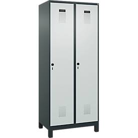Kleiderspind C+P Evolo Plus, 2 Abteile, 400 mm Abteilbreite, mit Füßen, Anschlag rechts, B 800 x T 500 x H 1950 mm, Drehriegel, anthrazitgrau/lichtgrau