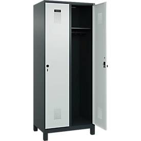 Kleiderspind C+P Evolo Plus, 2 Abteile, 400 mm Abteilbreite, mit Füßen, Anschlag rechts, B 800 x T 500 x H 1950 mm, Drehriegel, anthrazitgrau/lichtgrau