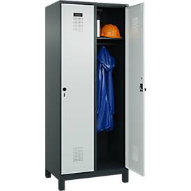 Kleiderspind C+P Evolo Plus, 2 Abteile, 400 mm Abteilbreite, mit Füßen, Anschlag rechts, B 800 x T 500 x H 1950 mm, Drehriegel, anthrazitgrau/lichtgrau