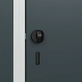 Kleiderspind C+P Evolo Plus, 2 Abteile, 400 mm Abteilbreite, mit Füßen, Anschlag rechts, B 800 x T 500 x H 1950 mm, Drehriegel, lichtgrau/anthrazitgrau
