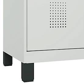 Kleiderspind C+P Evolo Plus, 2 Abteile, 400 mm Abteilbreite, mit Füßen, Anschlag rechts, B 800 x T 500 x H 1950 mm, Drehriegel, lichtgrau/lichtgrau