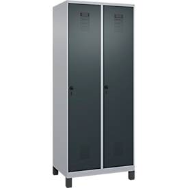 Kleiderspind C+P Evolo Plus, 2 Abteile, 400 mm Abteilbreite, mit Füßen, Anschlag rechts, B 800 x T 500 x H 1950 mm, Drehriegel, weißaluminium/anthrazitgrau