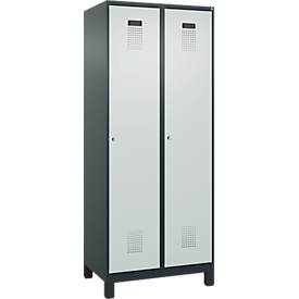 Kleiderspind C+P Evolo Plus, 2 Abteile, 400 mm Abteilbreite, mit Füßen, Anschlag rechts, B 800 x T 500 x H 1950 mm, Zylinder, anthrazitgrau/lichtgrau