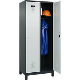 Kleiderspind C+P Evolo Plus, 2 Abteile, 400 mm Abteilbreite, mit Füßen, Anschlag rechts, B 800 x T 500 x H 1950 mm, Zylinder, anthrazitgrau/lichtgrau