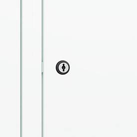 Kleiderspind C+P Evolo Plus, 2 Abteile, 400 mm Abteilbreite, mit Füßen, Anschlag rechts, B 800 x T 500 x H 1950 mm, Zylinder, verkehrsweiß/verkehrsweiß