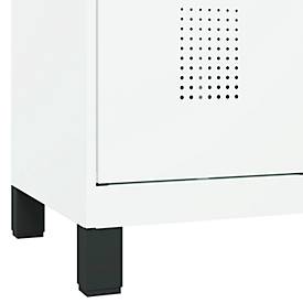 Kleiderspind C+P Evolo Plus, 2 Abteile, 400 mm Abteilbreite, mit Füßen, Anschlag rechts, B 800 x T 500 x H 1950 mm, Zylinder, verkehrsweiß/verkehrsweiß