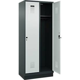 Kleiderspind C+P Evolo Plus, 2 Abteile, 400 mm Abteilbreite, mit Sockel, Anschlag rechts, B 800 x T 500 x H 1950 mm, Drehriegel, anthrazitgrau/lichtgrau