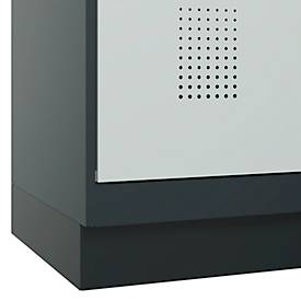 Kleiderspind C+P Evolo Plus, 2 Abteile, 400 mm Abteilbreite, mit Sockel, Anschlag rechts, B 800 x T 500 x H 1950 mm, Drehriegel, anthrazitgrau/lichtgrau